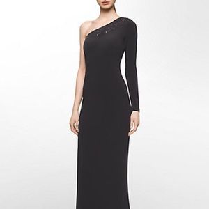 One shoulder black formal w black crystal accent